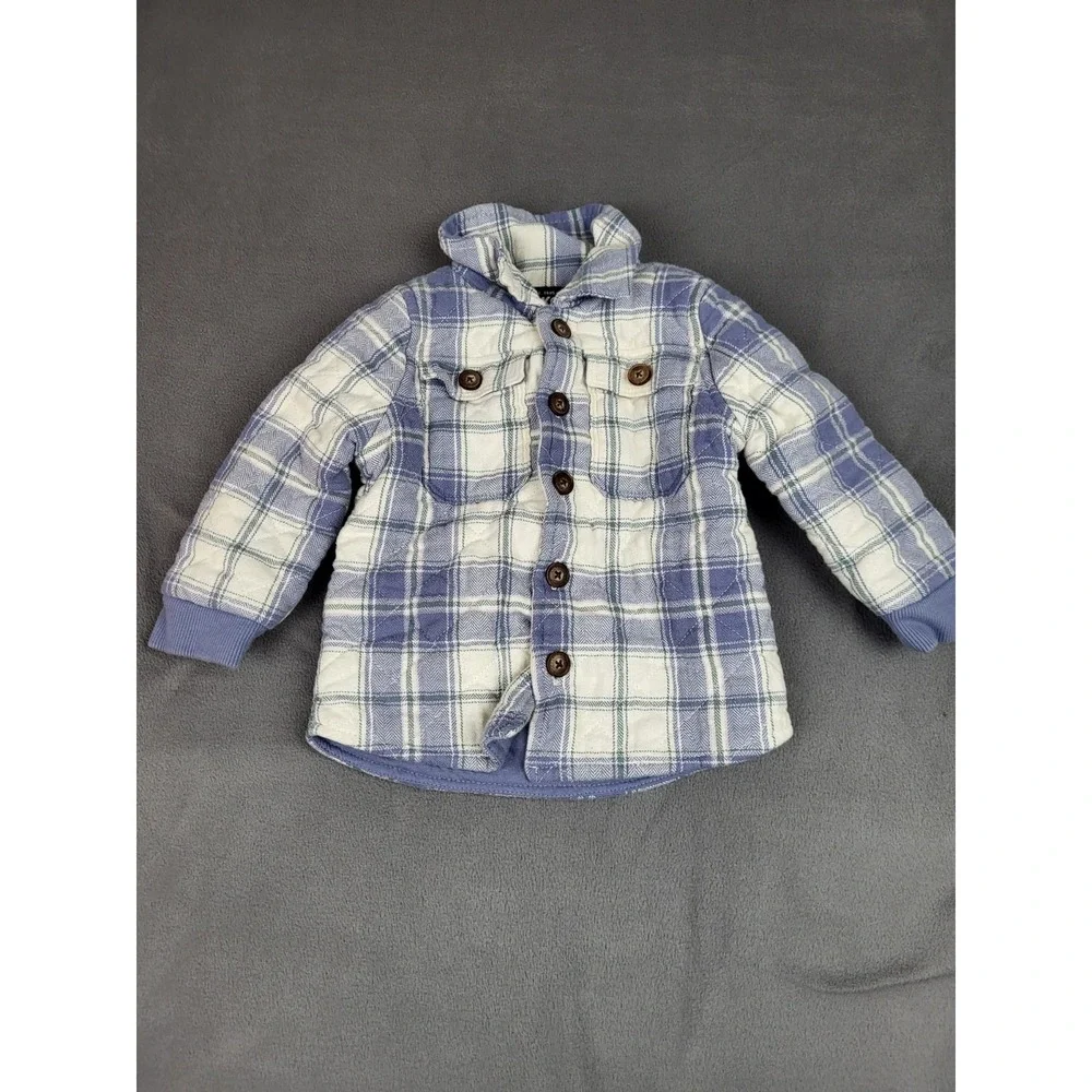 Oshkosh Bgosh Flannel Shirt Kids 18 Mo Blue Gingham Plaid Quilted Midweight Warm